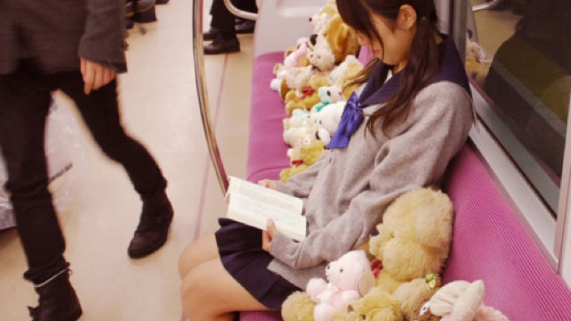 Schoolgirl Hogs Subway Seats with Her Furry Friends