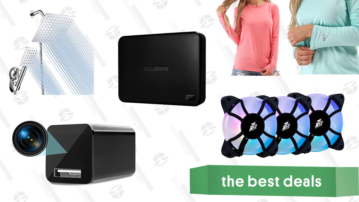 Saturday's Best Deals: WD 4TB External Drive, Rainfall Shower Head & Handheld Combo, Hidden USB Charger Camera, 3-Pack RGB Case Fans With Remote, Sun Protection UPF 50+ Tops, and More - Saturday's Best Deals: WD 4TB External Drive, Rainfall Shower Head & Handheld Combo, Hidden USB Charger Camera, 3-Pack RGB Case Fans With Remote, Sun Protection UPF 50+ Tops, and More