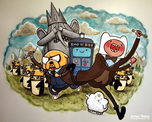 Hero father paints Doctor Who Adventure Time mural for daughter&#39;s wall