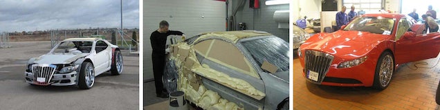 Stripped car transforms into exotic sports car with magic foam