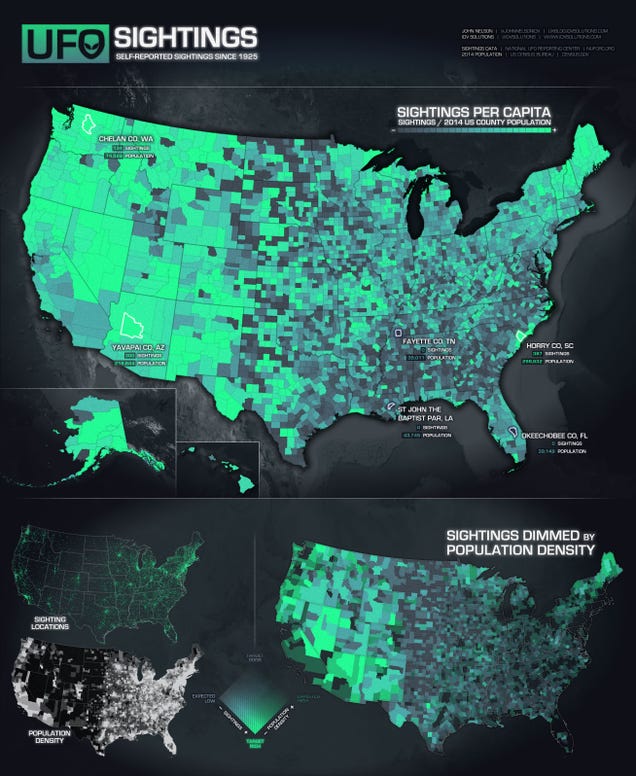 Maps Show Where And When UFO Sightings Occur, From 1925 To 2014