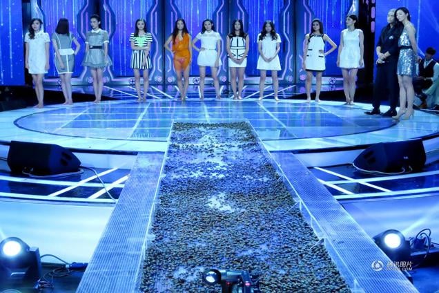 Models Walk on Insects for Chinese TV