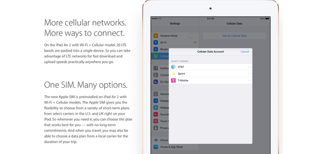 The iPad Air 2 Has Its Own SIM So You Change Carriers Whenever You Want
