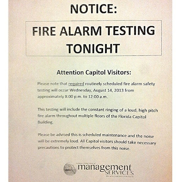 Fla To Run Quot Routine Quot Fire Alarm Tests During Dream Defender Protest Alarm Testing Notice Template
