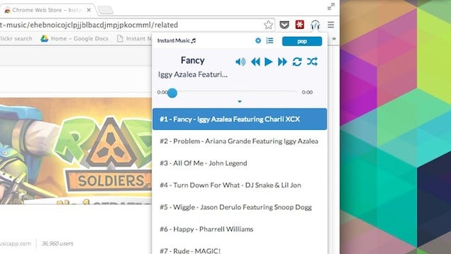 Instant Music Plays Popular Songs from Chrome's Toolbar