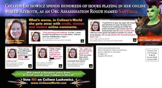 Maine Democrat is Supposedly Unfit For Office Because She Loves 'Poisoning and Stabbing' in World of Warcraft