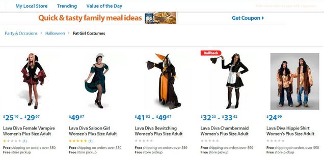 Walmart's Website Features a Section of 'Fat Girl Costumes'