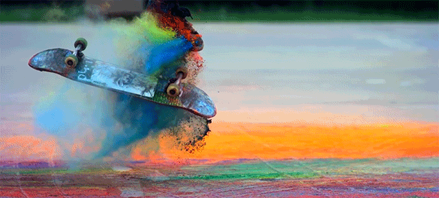 Skateboard Tricks Look Even Cooler with Colored Paint Powder Flying Everywhere