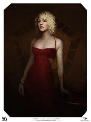 The ladies of Battlestar Galactica, painted in the styles of Klimt, Lichtenstein, and more