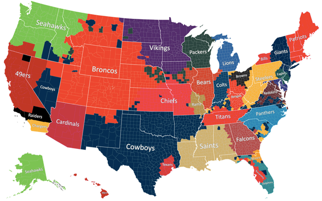 A County-By-County Map Of NFL Allegiance