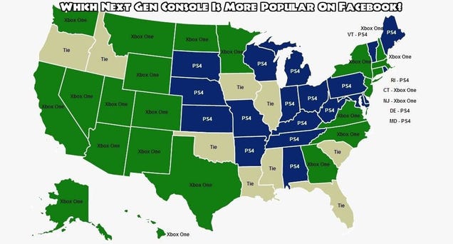 A Map That Shows Which States Are Xbox One and Which Are PS4