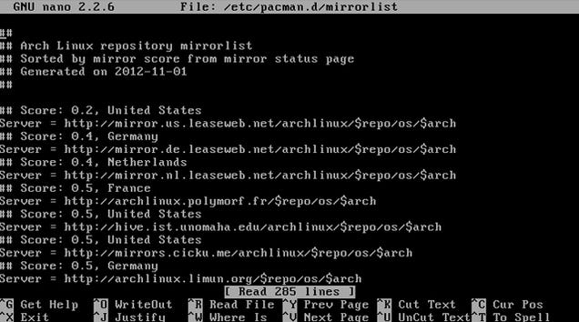 Arch Linux mirrorlist