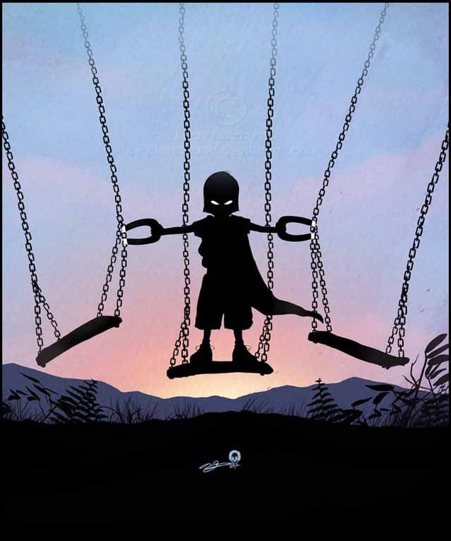 Beautiful superhero silhouettes show comic book characters at recess