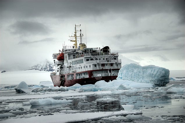 A Mammoth Ice Breaker Frees a Ship Trapped In the Frozen Ocean