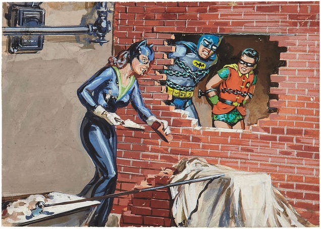 The Dark Knight rides a shark in bondage-crazy 1960s Batman art