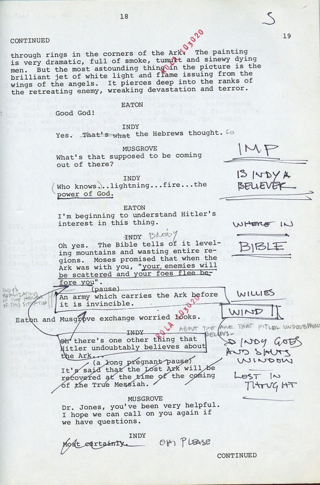 Read Harrison Ford's original script notes from Raiders of the Lost Ark