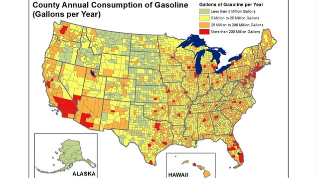 These Two Maps Show We're All Using A Ton Of Gasoline