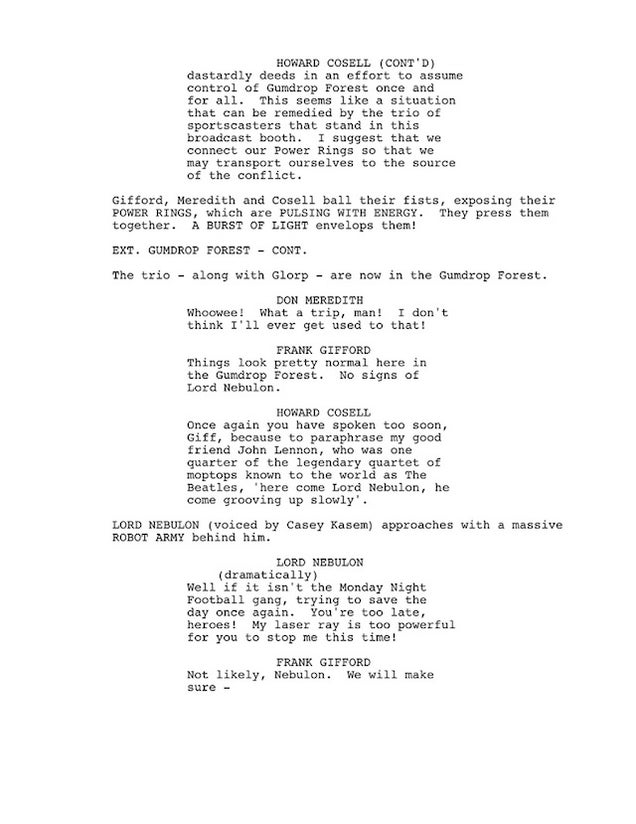 Excerpts From The Long-Lost Script For Monday Night Football: The Cartoon