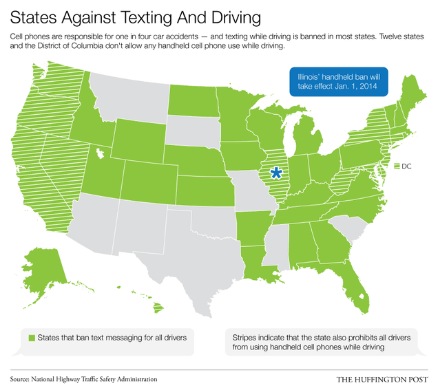 This Map Shows State Laws Against Cell Phone Use While Driving