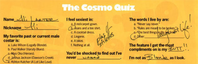 'Cosmo' Cover Girl Ali Larter: Self-Involved, Stubborn, Easily Distracted