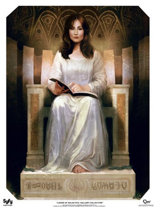 The ladies of Battlestar Galactica, painted in the styles of Klimt, Lichtenstein, and more