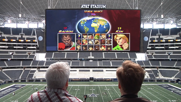 Conan O'Brien Takes Over A Football Stadium's Screen With Video Games