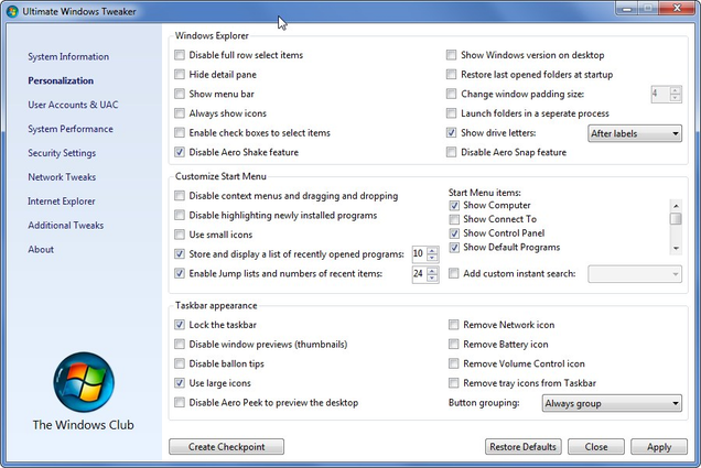 best settings for ultimate windows tweaker