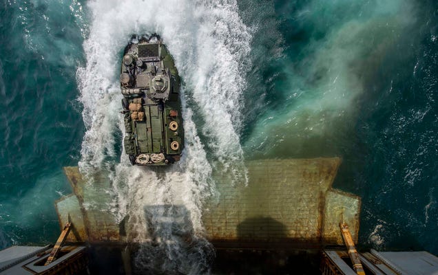 Cool photo of an amphibious assault vehicle launched from its mothership