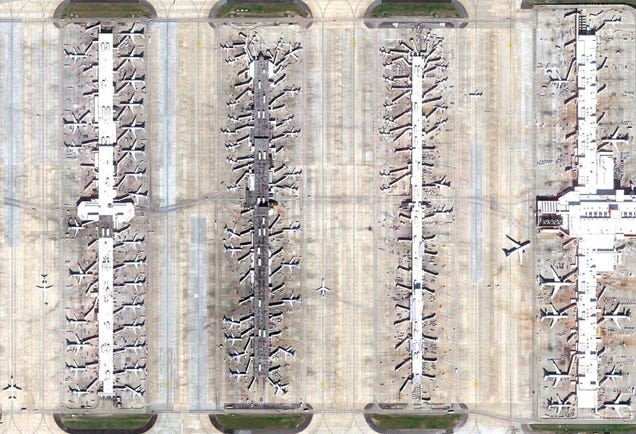 Satellite pictures of airports reveal their extreme complexity