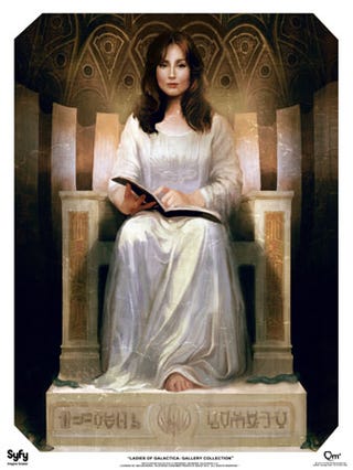 The ladies of Battlestar Galactica, painted in the styles of Klimt, Lichtenstein, and more