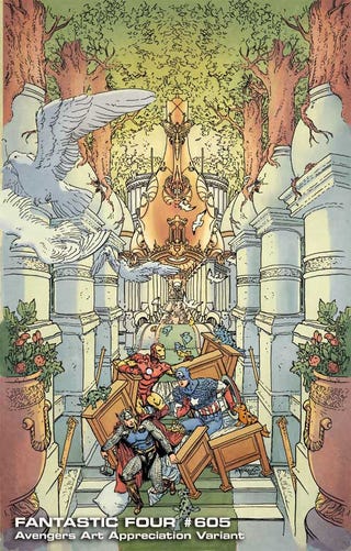 Avengers fine art covers present The Hulk à la Michelangelo and Al Hirschfeld