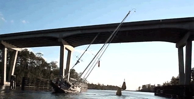 Watch a 80-Foot Tall Boat Somehow Clear a Bridge That's Way Too Low