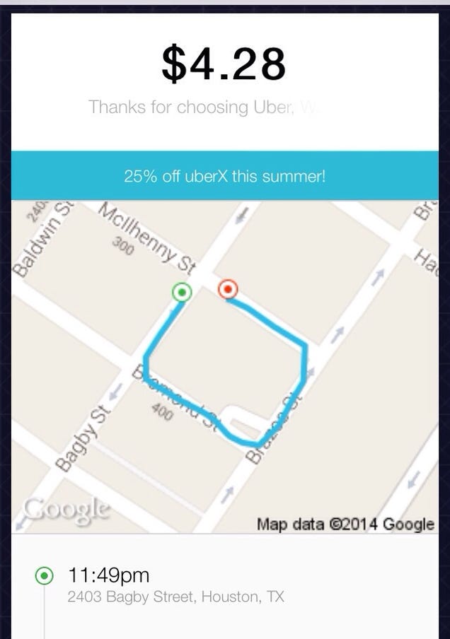 The World's Most Pointless Uber Ride Costs $4.28