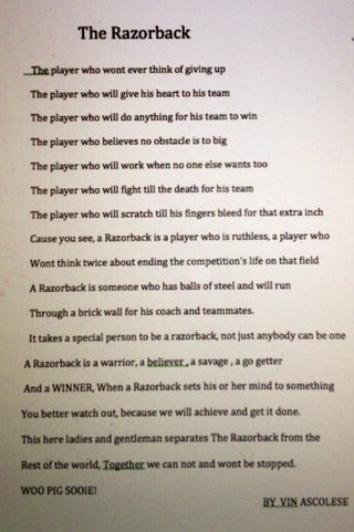 Incoming Arkansas Freshman Writes "Sonnet" On What It Means To Be A Razorback
