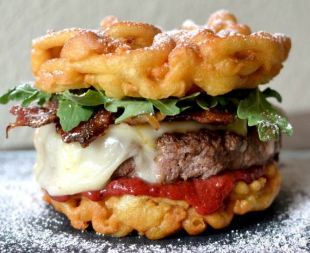 Someone Made a Funnel Cake Bacon Cheeseburger and I Just Died Inside