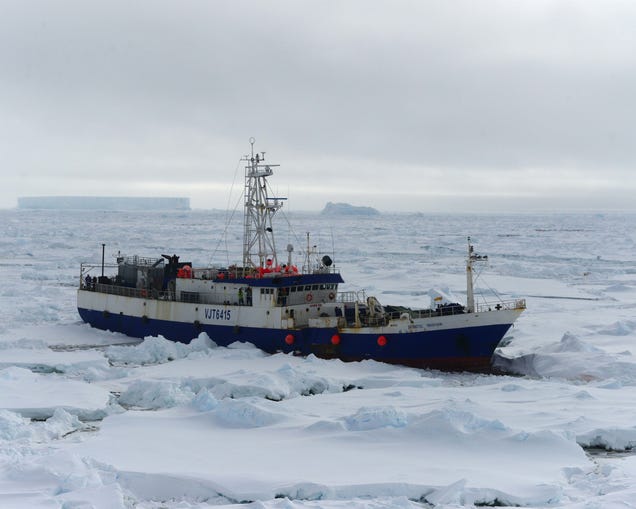 A Mammoth Ice Breaker Frees a Ship Trapped In the Frozen Ocean