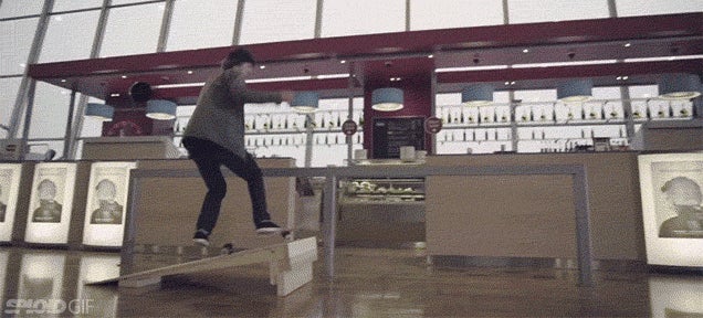 Skateboarders turn an airport into their own personal skatepark