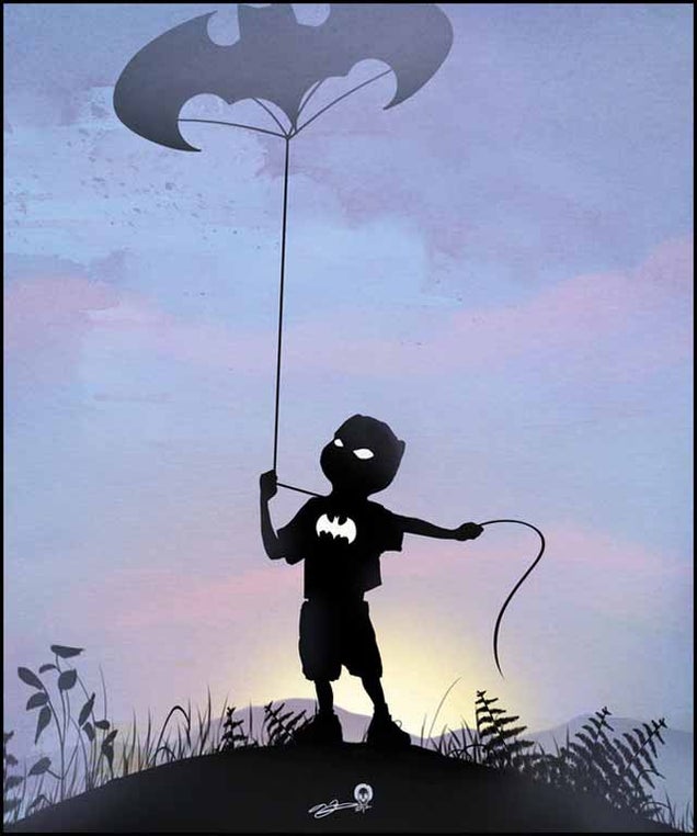 Beautiful superhero silhouettes show comic book characters at recess