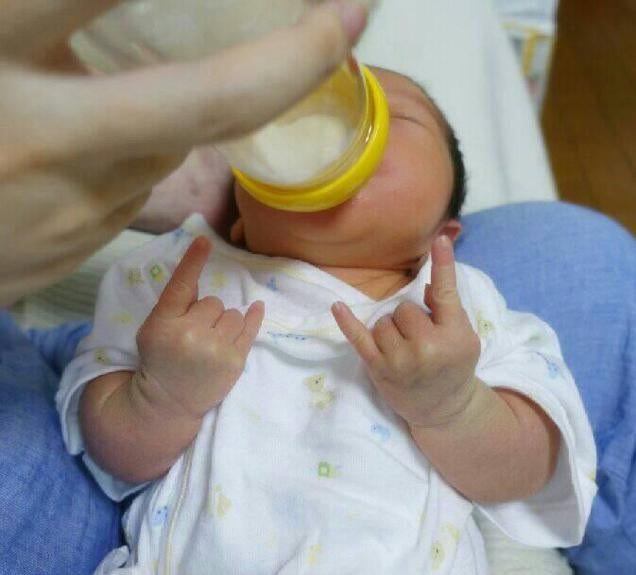 Heavy Metal Baby Is Totally Throwin' Up the Horns