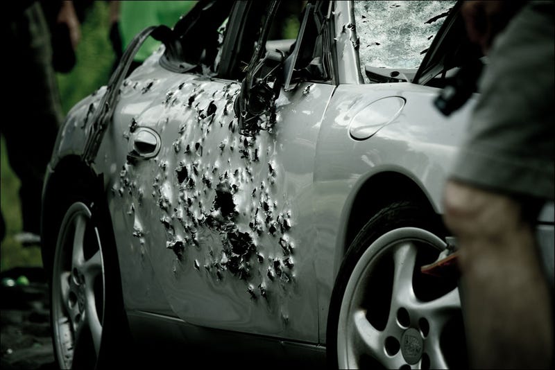 This is a Porsche with 10,000 bullet holes