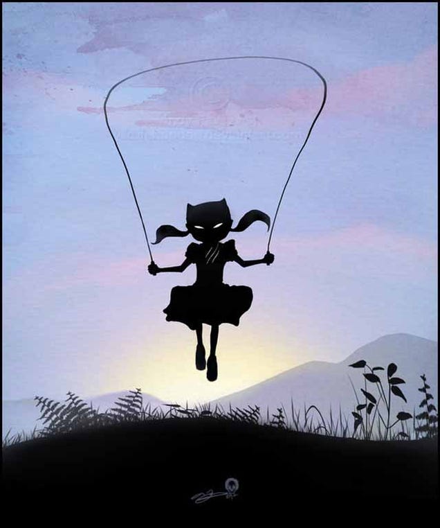 Beautiful superhero silhouettes show comic book characters at recess