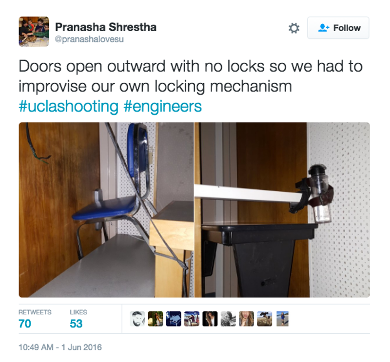 UCLA Students on Active Shooter Lockdown Are Engineering the Hell Out of Doors Without Locks