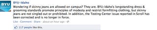 Mormon College's Skinny Jeans Ban Debated, Overturned