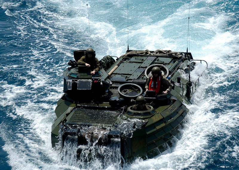 Watch This Amphibious Assault Vehicle Leap Off A Pier Into The Water At