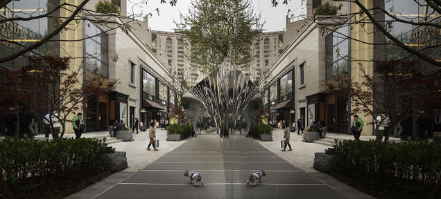 This Twisting Mirror Bridge Reflects Every Detail of a Shanghai Street