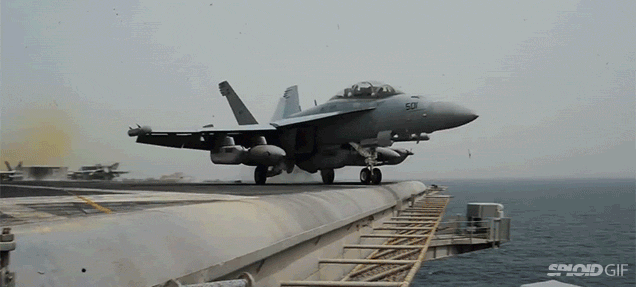 Watch a US Navy aircraft carrier launch all its F-18s