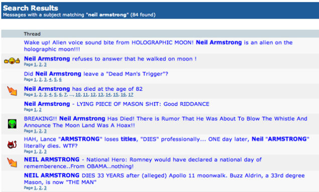 'Neil Armstrong - LYING PIECE OF MASON SH*T: Good RIDDANCE': Moon Truthers Mourn a Legend
