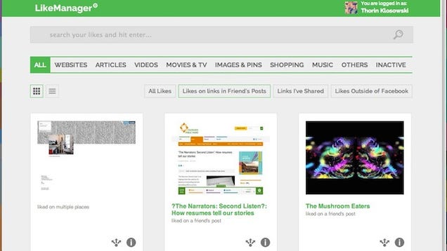 LikeManager Compiles and Organizes Your Facebook Likes