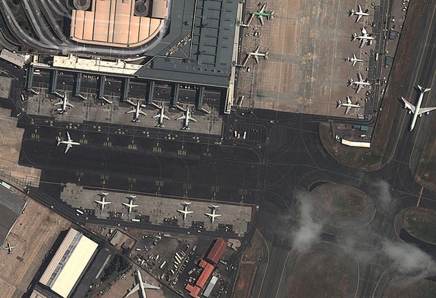 Satellite pictures of airports reveal their extreme complexity