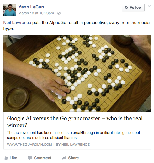 Facebook Nerd Throws Heavy Shade at Google Over AlphaGo Victories